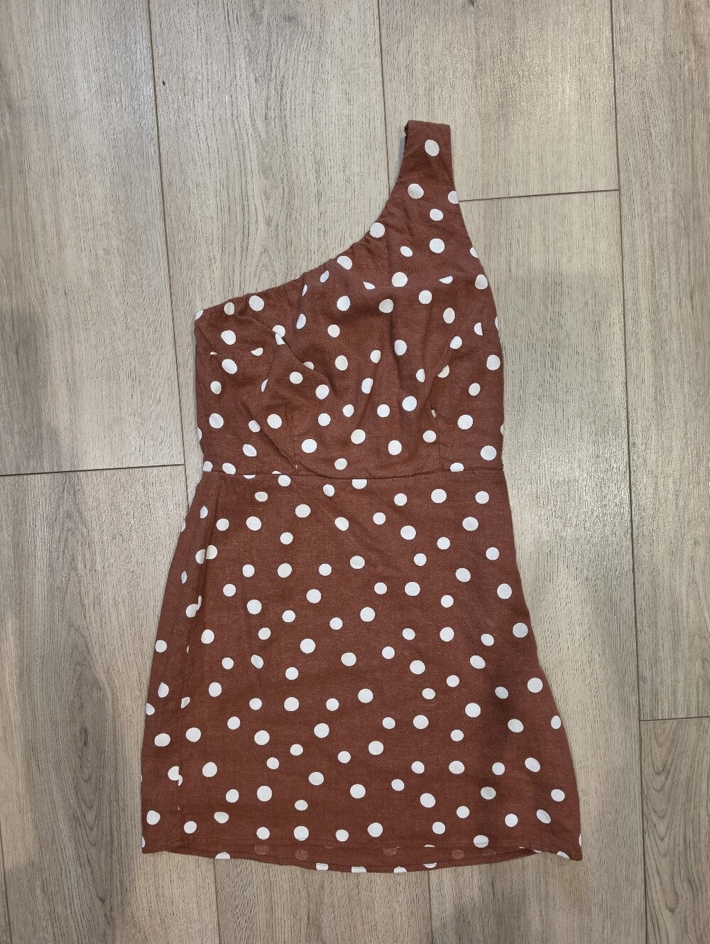 Abercrombie & Fitch One Shoulder Polka Dot Mini Dress Brown White Size XS